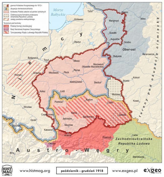 odzyskanie niepodległości przez Polskę mapa